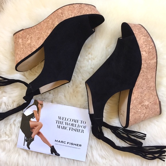Marc Fisher Black Suede Platform Wedge Sandals - Picture 4 of 7